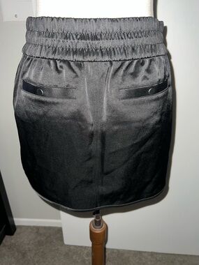 Alexander Wang Black Satin Elastic Waist Mini Skirt